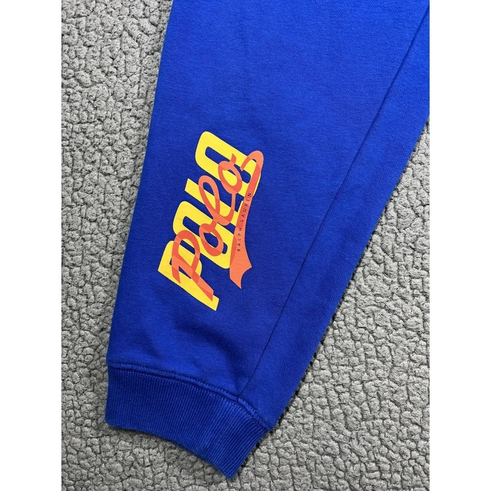 Polo Ralph Lauren Boys Royal Blue Fleece Joggers Sweatpants Graphic Logo L 14-16